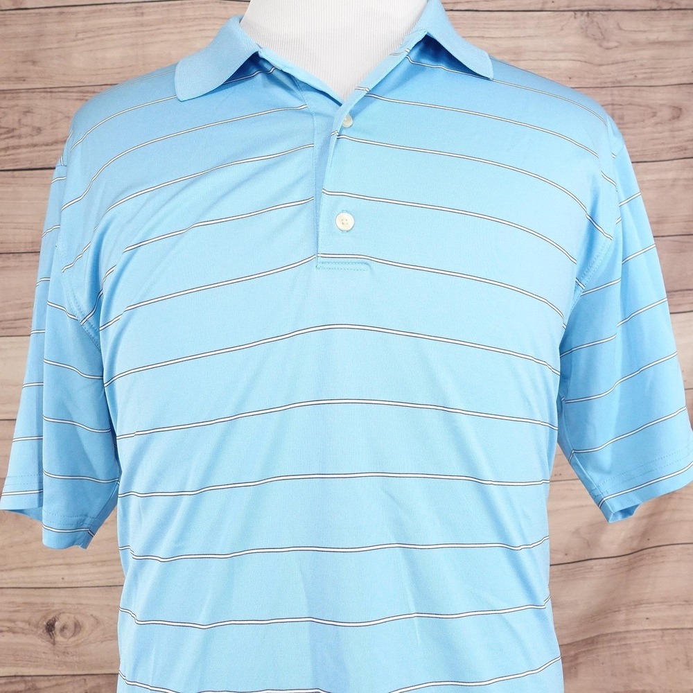 Greg Norman Polo Shirt Mens Large‎ Blue Stripe PlayDry Golf Moisture Wicking